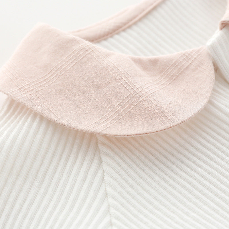 Baby Girl Stretch Bodysuit – Soft 95% Cotton Knit Romper in White & Pink (59–80cm)