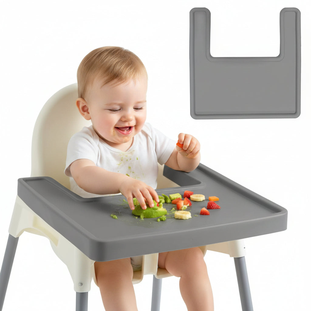Silicone High Chair Placemat | Fits IKEA Antilop | All-Inclusive Baby Mat | Gray