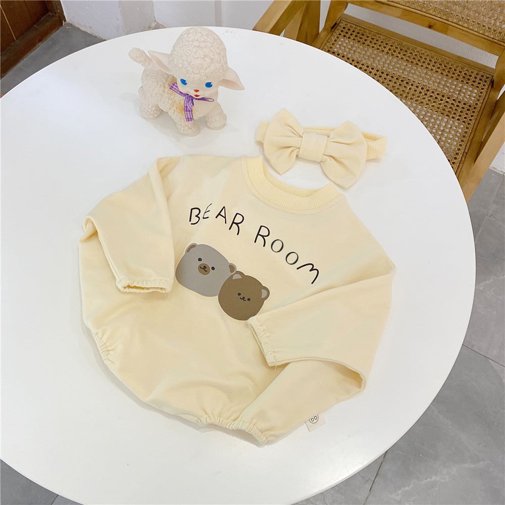 Cute Bear One-Piece Romper with Headband for Babies