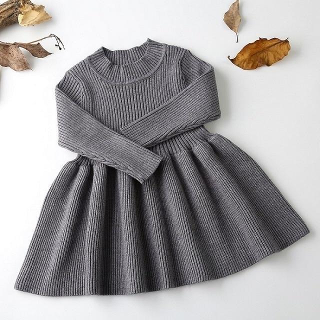 Girls' Knitted Dress & Sweater Set – Soft Cotton Outfit for Babies & Toddlers (66–100cm)