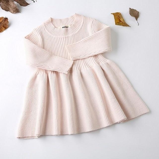 Girls' Knitted Dress & Sweater Set – Soft Cotton Outfit for Babies & Toddlers (66–100cm)