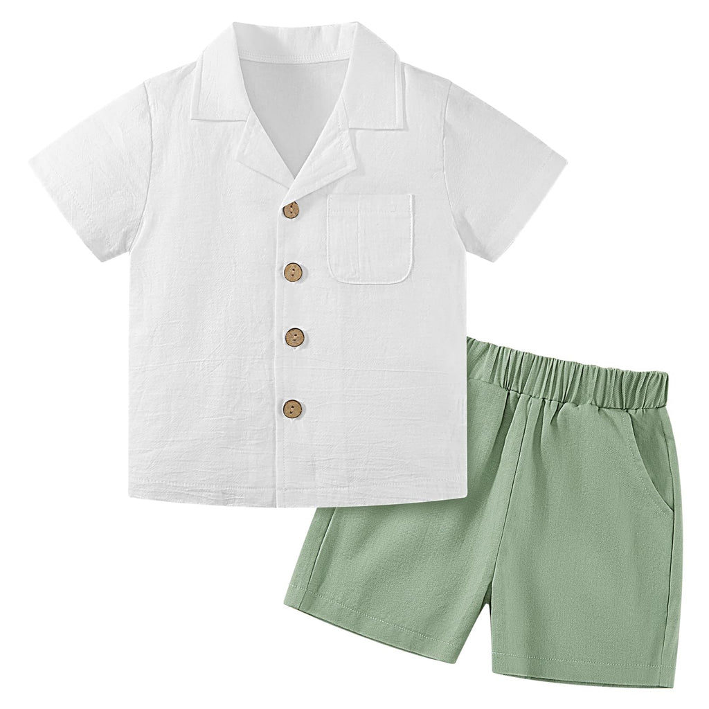 Baby Boy Summer Outfit Set — Cotton Linen Shirt & Shorts
