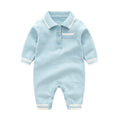Baby Knitted Romper | 100% Cotton | Autumn Collection | Light Blue, Dark Blue & White