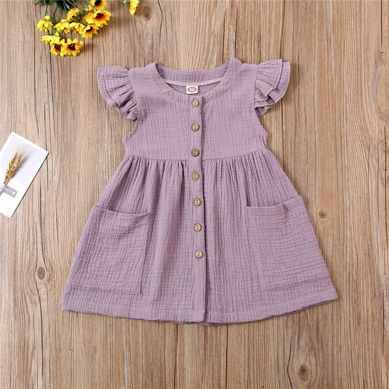 Girls' Summer Dress with Ruffles & Pockets — Cotton Linen