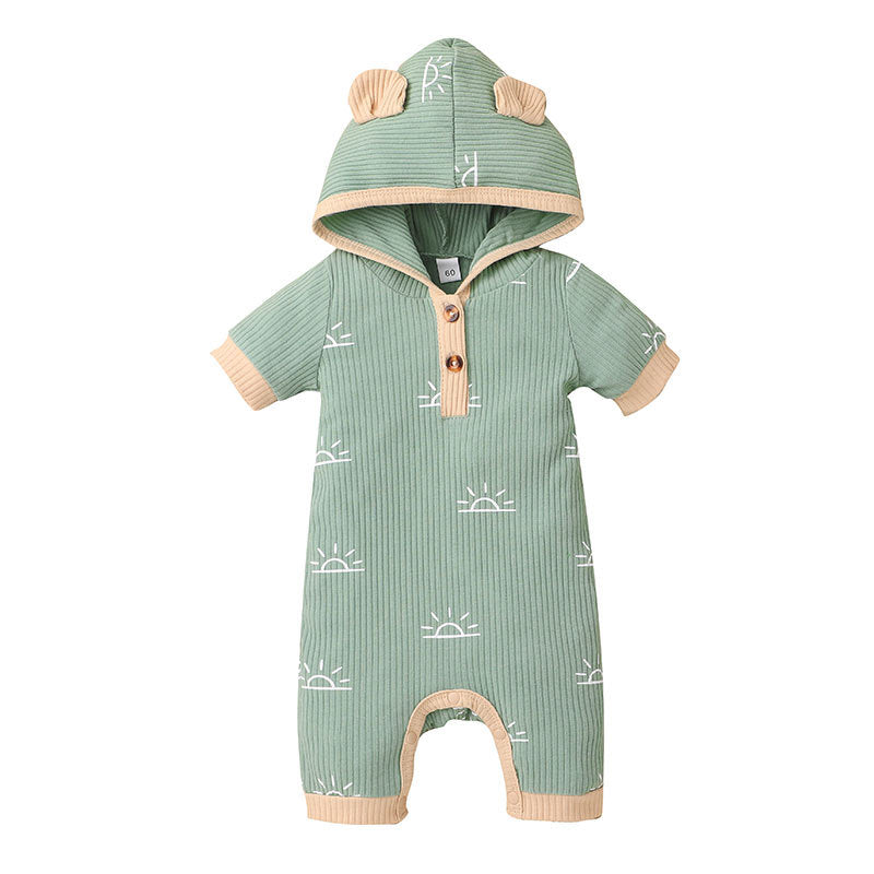 Baby & Kids Hooded Striped Jumpsuit – Soft Cotton Romper in 4 Colors (60–100cm)