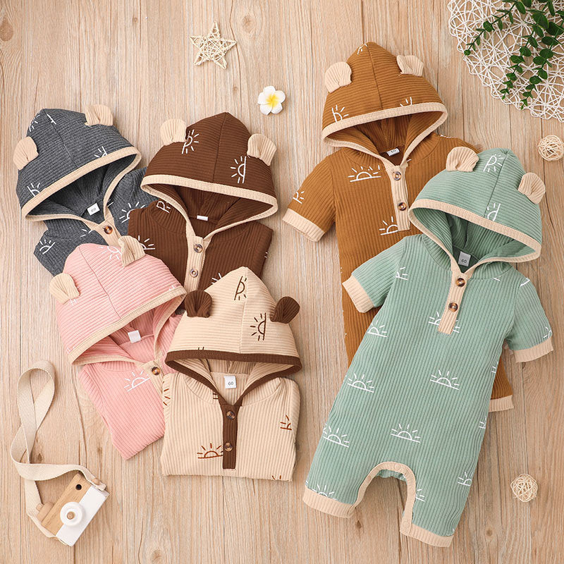 Baby & Kids Hooded Striped Jumpsuit – Soft Cotton Romper in 4 Colors (60–100cm)
