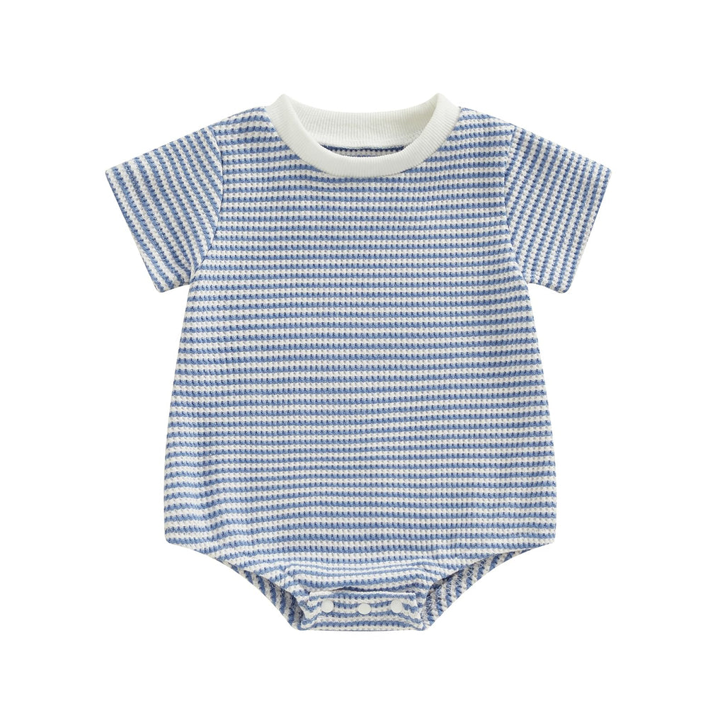 Baby Stripe Bubble Romper — Short Sleeve Waffle Bodysuit