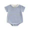 Baby Stripe Bubble Romper — Short Sleeve Waffle Bodysuit