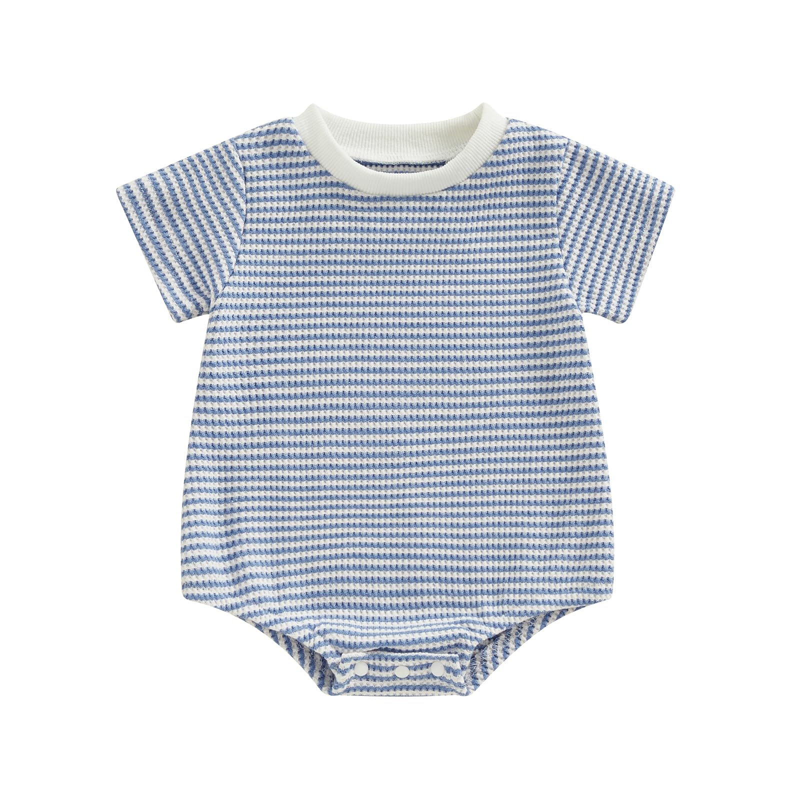 Baby Stripe Bubble Romper — Short Sleeve Waffle Bodysuit