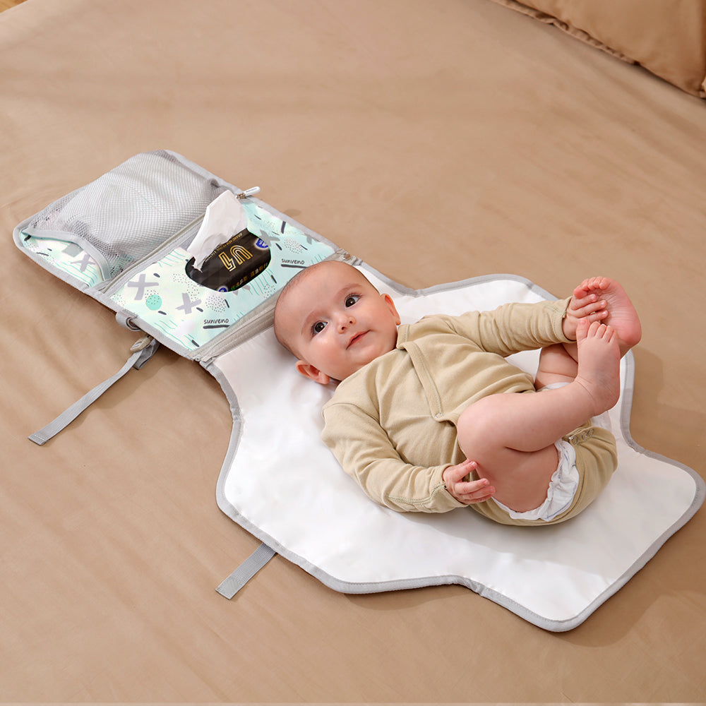 Foldable Travel Changing Pad – Waterproof Portable Baby Change Mat with Storage (Blue & Pink)