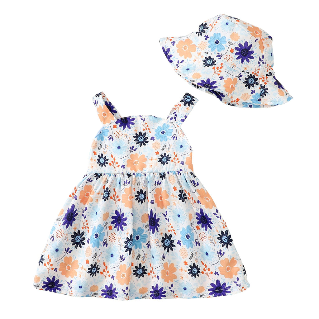 Baby Girl Boho Summer Dress with Hat — Floral Sleeveless Sundress