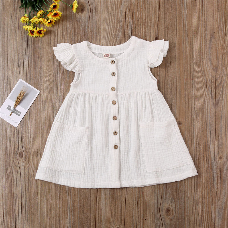 Girls' Summer Dress with Ruffles & Pockets — Cotton Linen