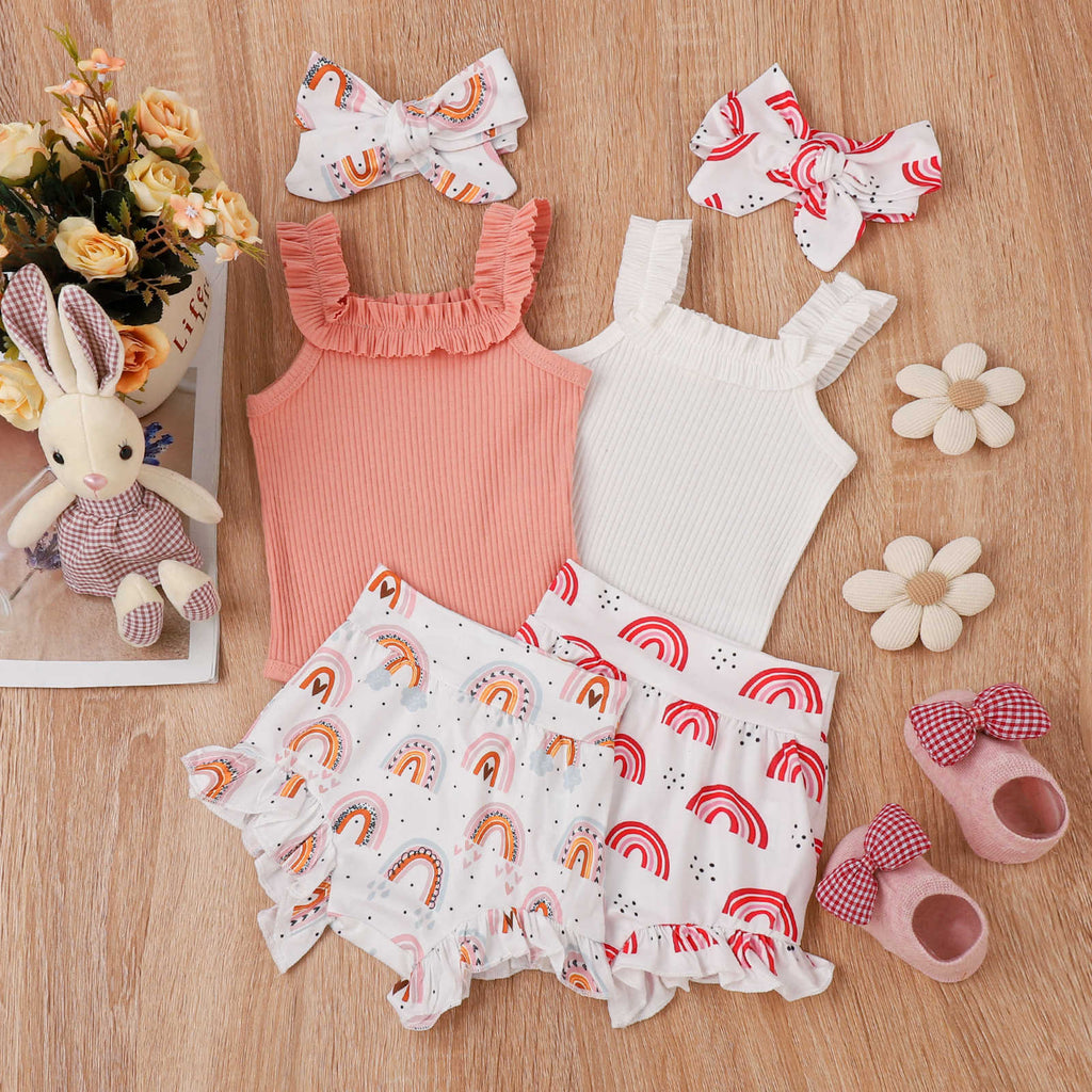 Girls' Rainbow Print Romper — Soft Cotton Summer Outfit with Zipper