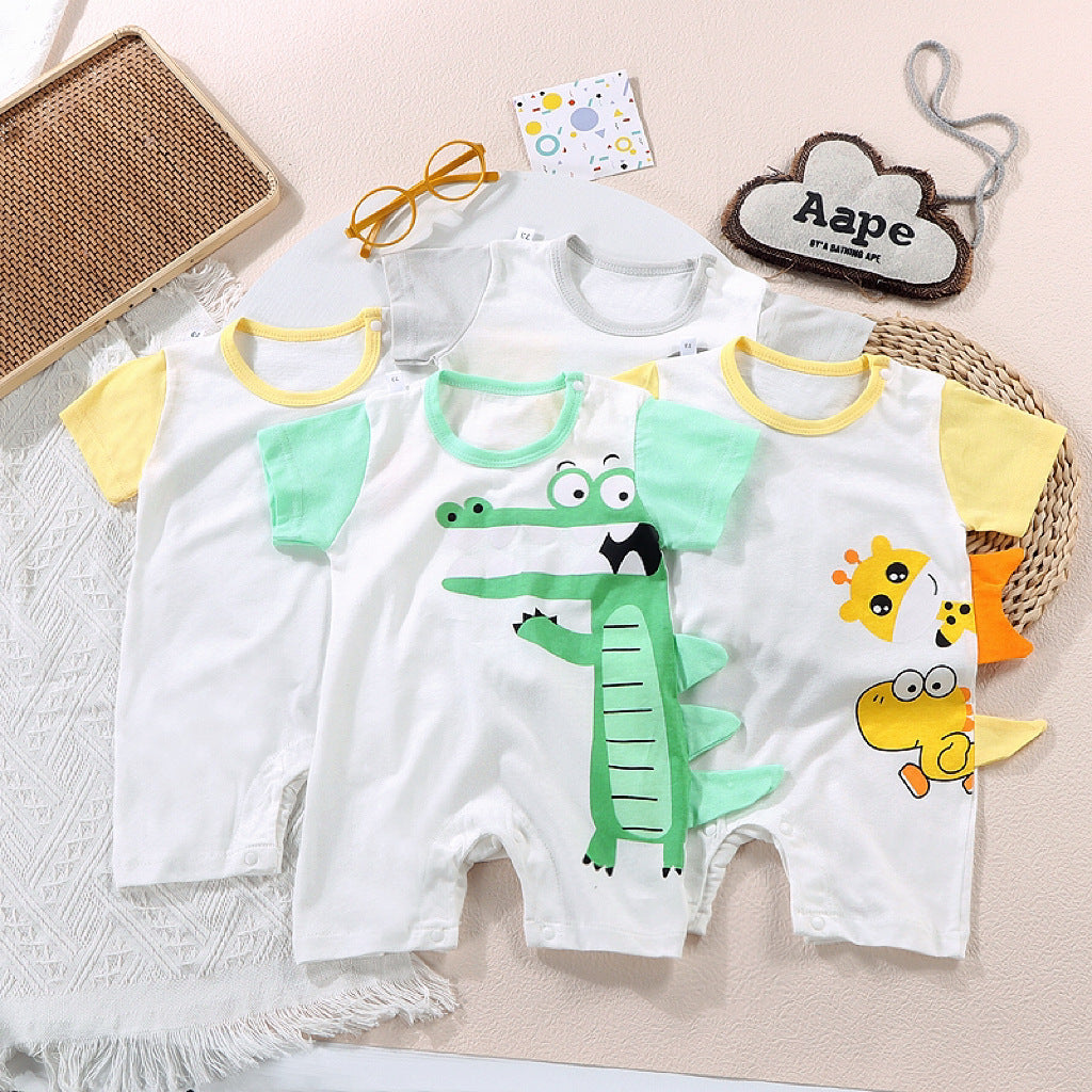 Baby Cotton Dinosaur Jumpsuit – Cute Animal Print Romper for Boys & Girls