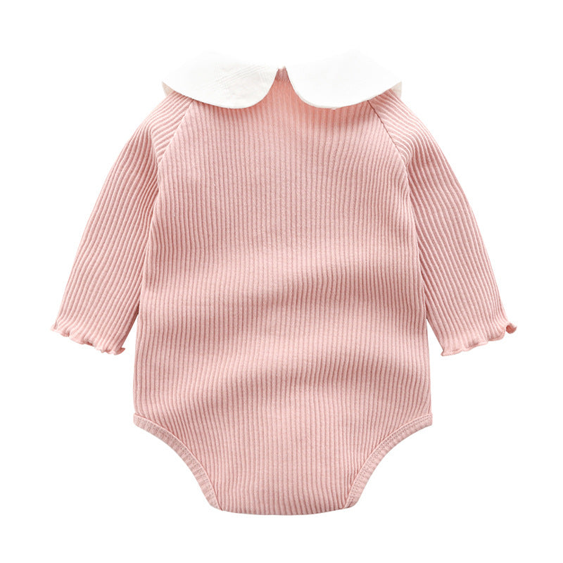 Baby Girl Stretch Bodysuit – Soft 95% Cotton Knit Romper in White & Pink (59–80cm)