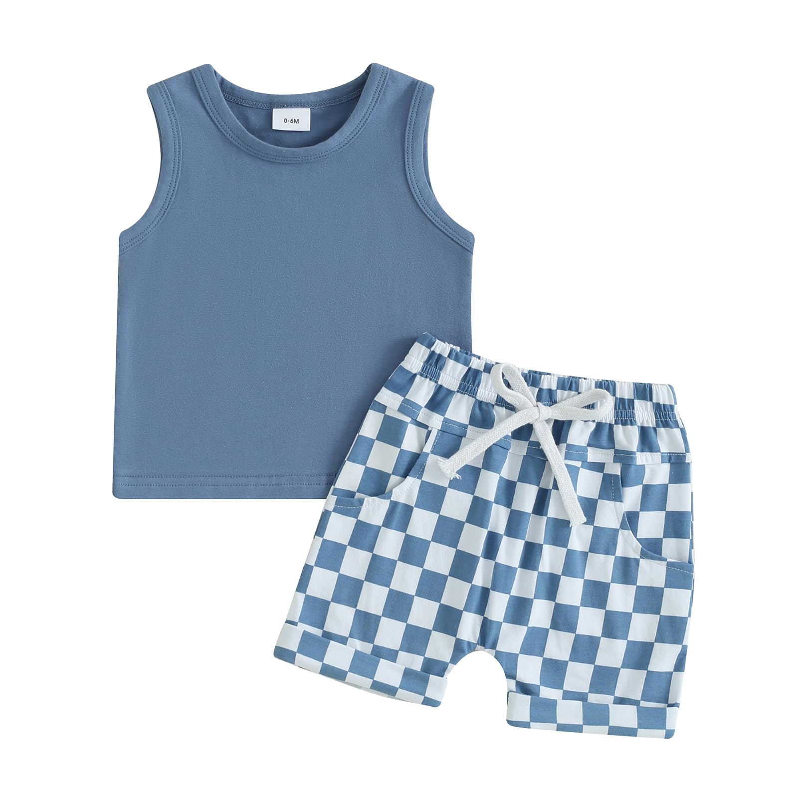 Baby Boy Summer 2-Piece Set | Sleeveless Tank Top & Checkered Shorts