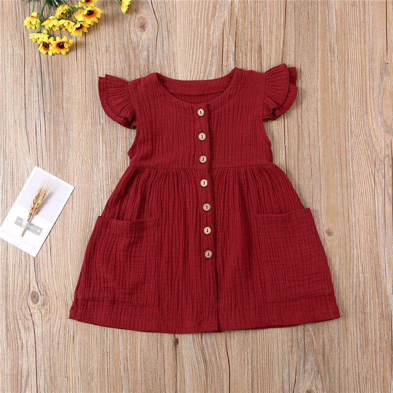 Girls' Summer Dress with Ruffles & Pockets — Cotton Linen